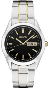 Seiko Men's Essential Two Tone Black Dial Watch - SUR363